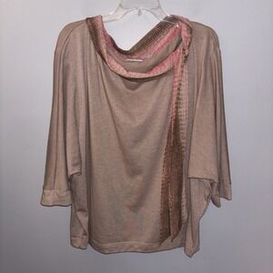 Sweet Pea Women's Brown Top Collar Scarf Accent Size 2XL Boho Lagenlook Boxy